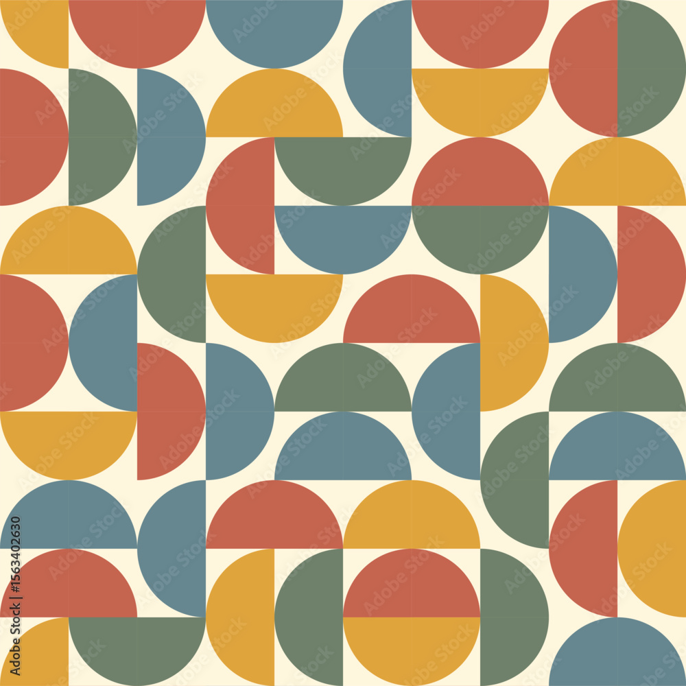 Aufkleber seamless pattern with semicircles and simple round shapes. earthy muted colors, flat vector style. b