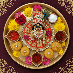Divine Krishna Idol on Golden Thali