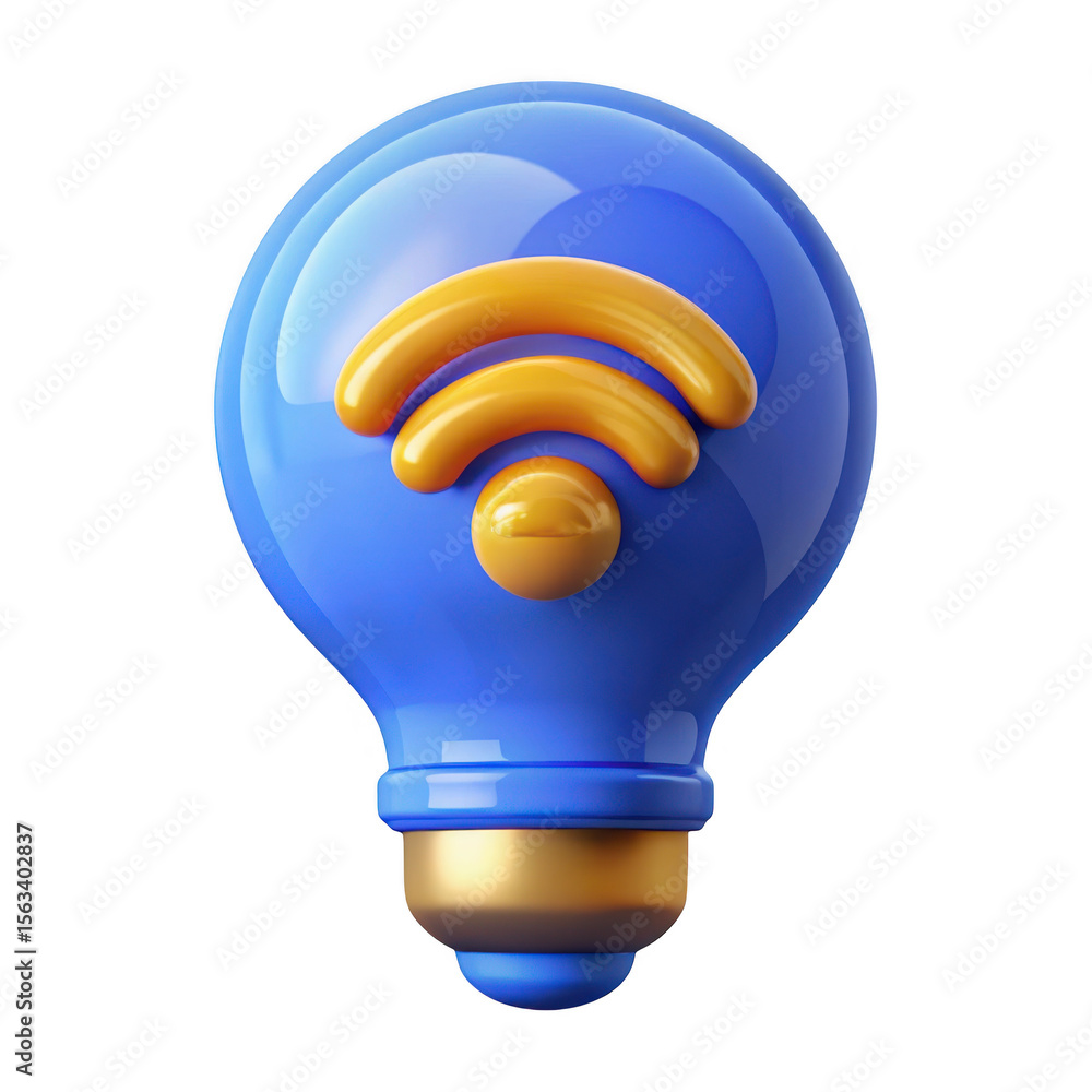 Poster 3d realistic blue lightbulb with wifi symbol isolated on transparent background