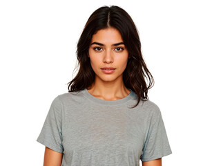 Portrait of a beautiful woman in a grey t-shirt