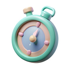 3d cartoon stopwatch timer isolated on transparent background