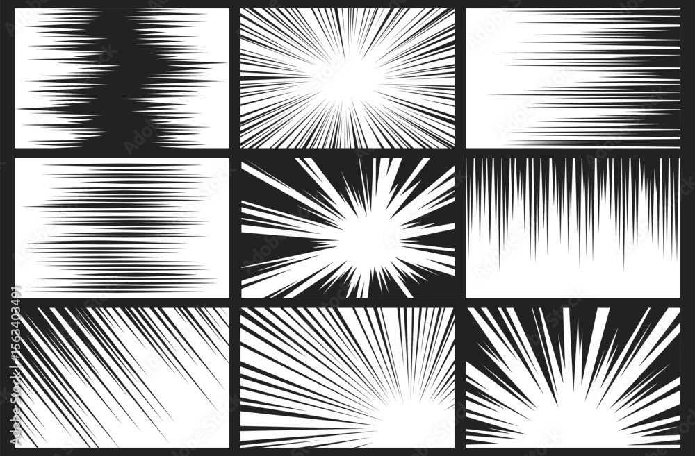 Aufkleber nine boxes filled with different white and black abstract line patterns