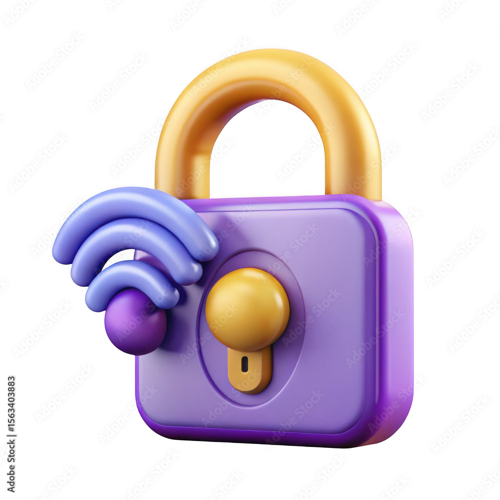 Poster 3d render of padlock with wifi symbol isolated on transparent background