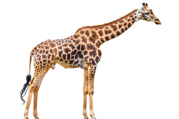 Naklejka premium Giraffe isolated on black background African animal wildlife nature safari tall neck spots pattern isolated on a transparent background