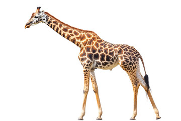 Naklejka premium Giraffe standing tall against black background African wildlife animal nature isolated on a transparent background