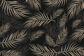 Tropical Palm Leaf Pattern with dark background for Elegant Wall Decor. Vector illustration