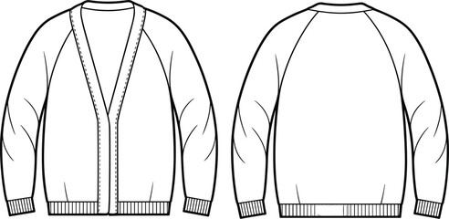 Minimalist Cardigan Design Sketch: Front and Back Views, Fashion Illustration for Knitwear Patterns