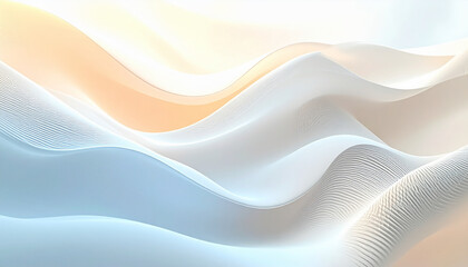 Fototapeta premium Soft pastel abstract background with smooth gradient waves, flowing lines, gentle texture, subtle light and shadows, minimalistic, modern, calming tones, white, beige, blush, baby blue background.