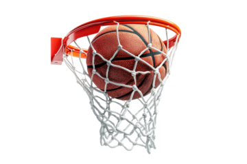 Basketball Swishing Through Net Orange Hoop Success Sport Game isolated on a transparent background