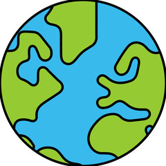 Flat Globe Earth Icon with Continents and Outline Design