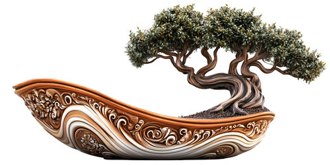 Bonsai Tree in Decorative Pot on Transparent Background