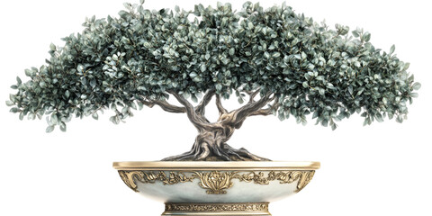 Bonsai Tree in Decorative Pot on Transparent Background