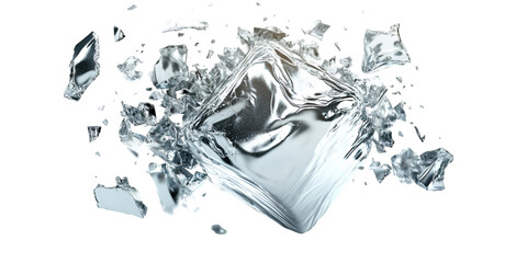 Broken Cube Shape with Floating Fragments on Transparent Background