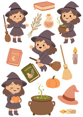 Cute Halloween Witch Clipart Set – Magic Potions, Spells, and Herbs