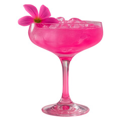 Tropical Pink Cocktail with Floral Touch and Ice Cubes