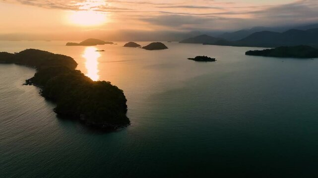 Aerial view of islands at sunrise, Brazil.