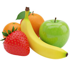 Vibrant fresh fruits composition against darkness with apple banana strawberry