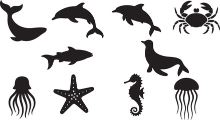Sea Animals & Marine Life Wildlife Silhouette Icons