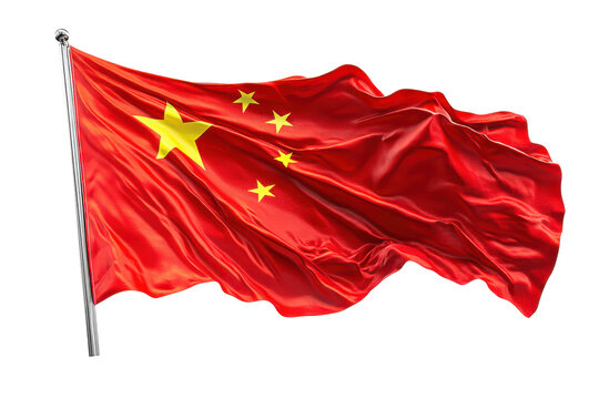 Chinese flag waving red fabric stars national symbol patriotism, isolated on a transparent background - Powered by Adobe