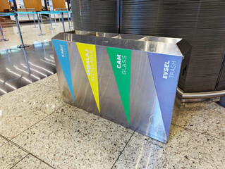 Metal garbage containers for separate waste at Istanbul Airport