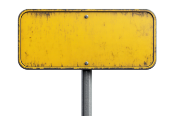 Old yellow blank road sign metal rusty weathered texture background isolated on a transparent background
