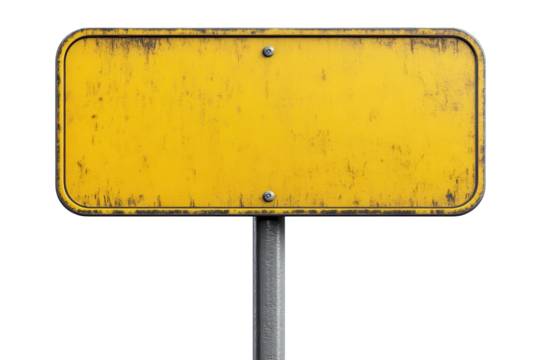 Old yellow blank road sign metal rusty weathered texture background isolated on a transparent background