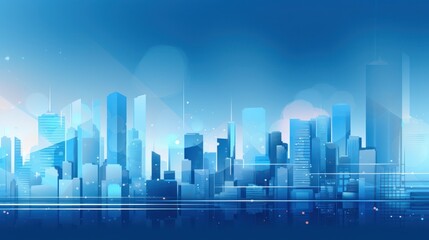 Obraz premium Abstract blue city skyline with modern urban architecture and business skyscrapers