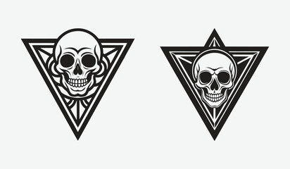 Detailed Line Art Illustration of Human Skull Facing Forward in Dark Silhouette Style for Artistic Designs