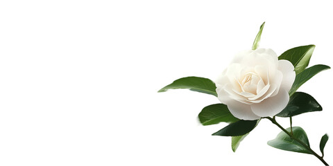 Camellia Flower with Leafy Stem on Transparent Background