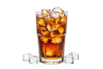 Iced Cola Refreshing Drink Glass Ice Cubes Cold Beverage Sweet Taste isolated on a transparent background
