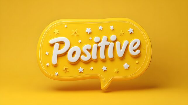 Vibrant Positive Word in a Yellow Dialog Bubble with Intricate Filled Stars Emphasizing Cheerful Serenity
