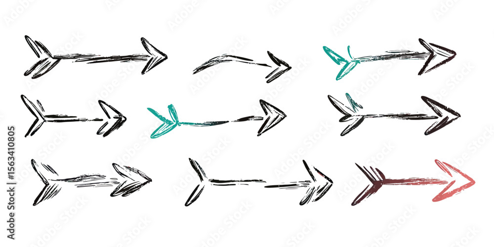 Poster hand drawn crayon texture arrows set with sketchy charcoal strokes in playful simplistic style for d