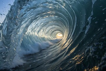 Barreling ocean wave at sunset high resolution photo
