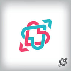 Intertwined heart direction logo. Unique design identity. Geometric flat logo template.