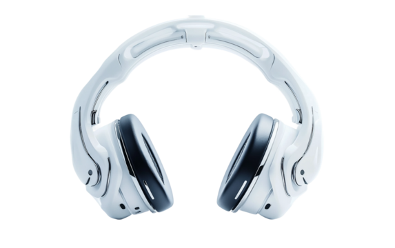 Futuristic white brain computer interface headset representing advanced neural connectivity and tech isolated on transparent background PNG - Powered by Adobe