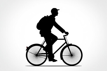 Obraz premium Silhouette of a person wearing a backpack riding a bicycle