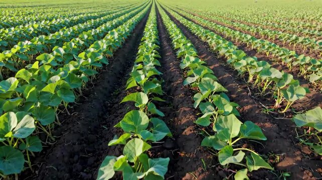 Green crops in farmland Pastoral scenery crops growing