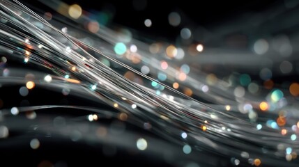 Abstract image featuring flowing fiber optics with bokeh lights effect background