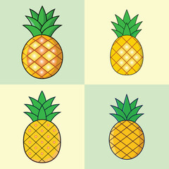 Flat Pineapple Illustration  Sweet Tropical Fruit and Vitamin C Vector Icon