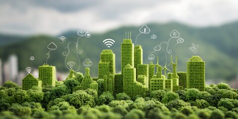 Green eco smart city high resolution photo