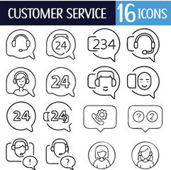 Customer service set of web icons in line style