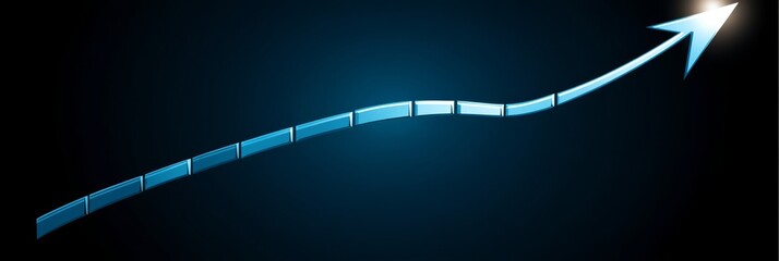 Sleek Upward Trend Graph with Arrow on Deep Navy Background for Professional Presentation Use