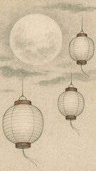 Obraz premium Serene lanterns under moonlight.