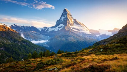 Naklejka premium Alpine sunrise paints Matterhorn gold