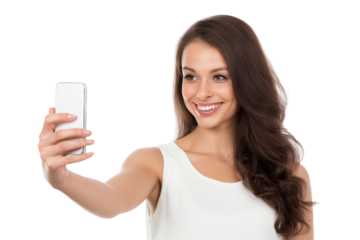  beautiful woman taking selfie  isolated on white background