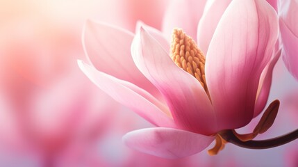 Obraz premium Close-up pink lily flower in bloom, a beautiful spring blossom capturing nature's delicate floral beauty