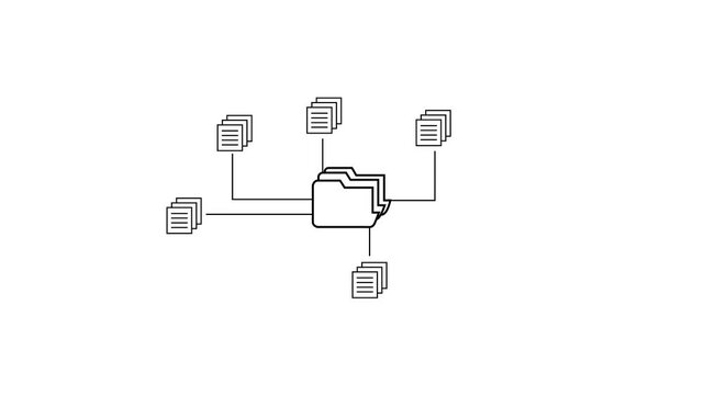 Conceptual diagram illustrating a central folder connected to multiple stacks of documents