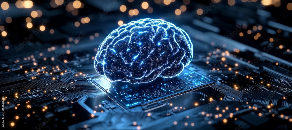 Aufkleber a digital brain on a futuristic motherboard illustrating advanced ai and machine learning concepts