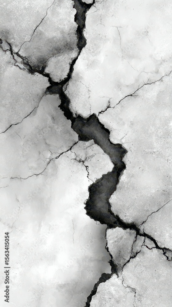 Poster cracked surface highlighting geological patterns and textures in a monochrome setting