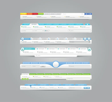 Vector illustration of navigation menu. Horizontal vector menu. UI element. Web Design Menu Navigation Bar Website Header Element Glossy and Matte.